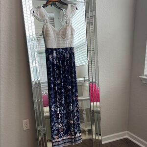 Trixxi White and Blue Floral Maxi Dress